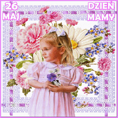 Brokatowa kartka z dziewczynką i kwiatami 26 maj